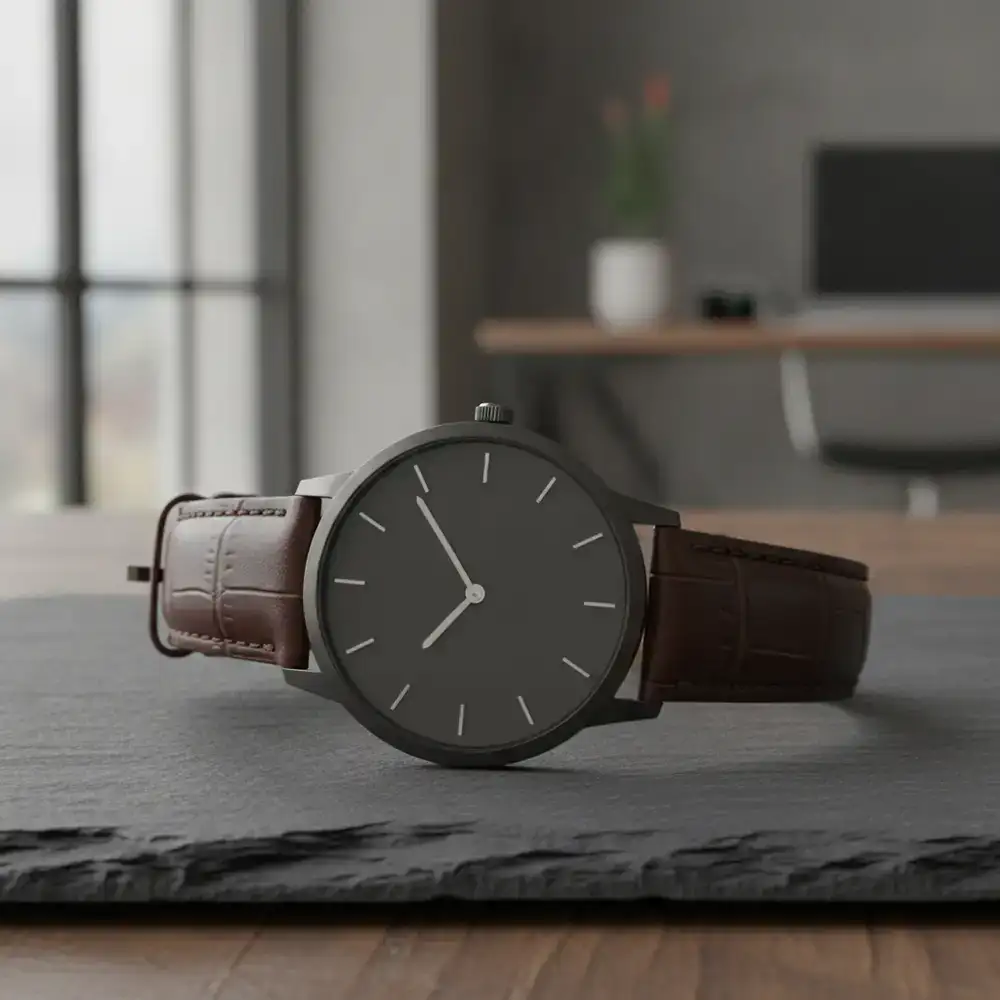 Minimalist watch with leather strap