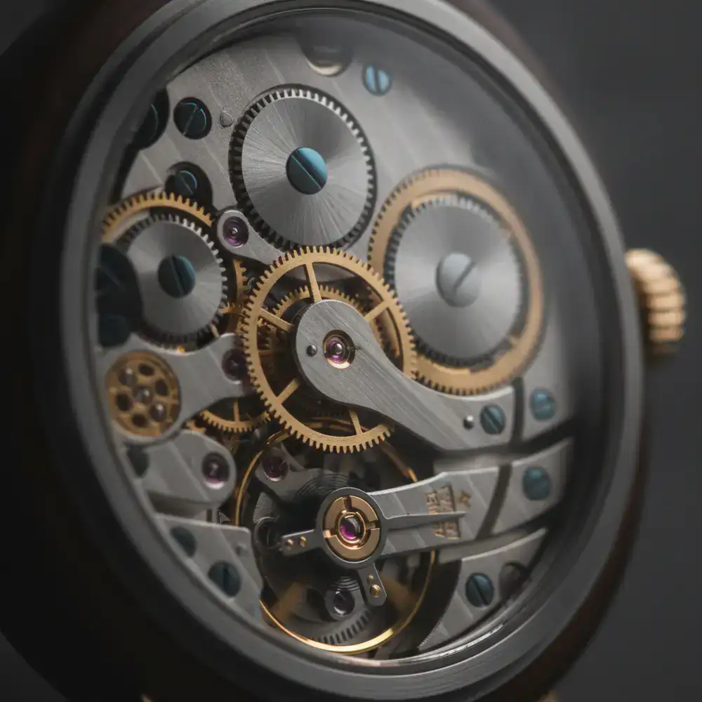 Macro shot of mechanical watch gears and movement